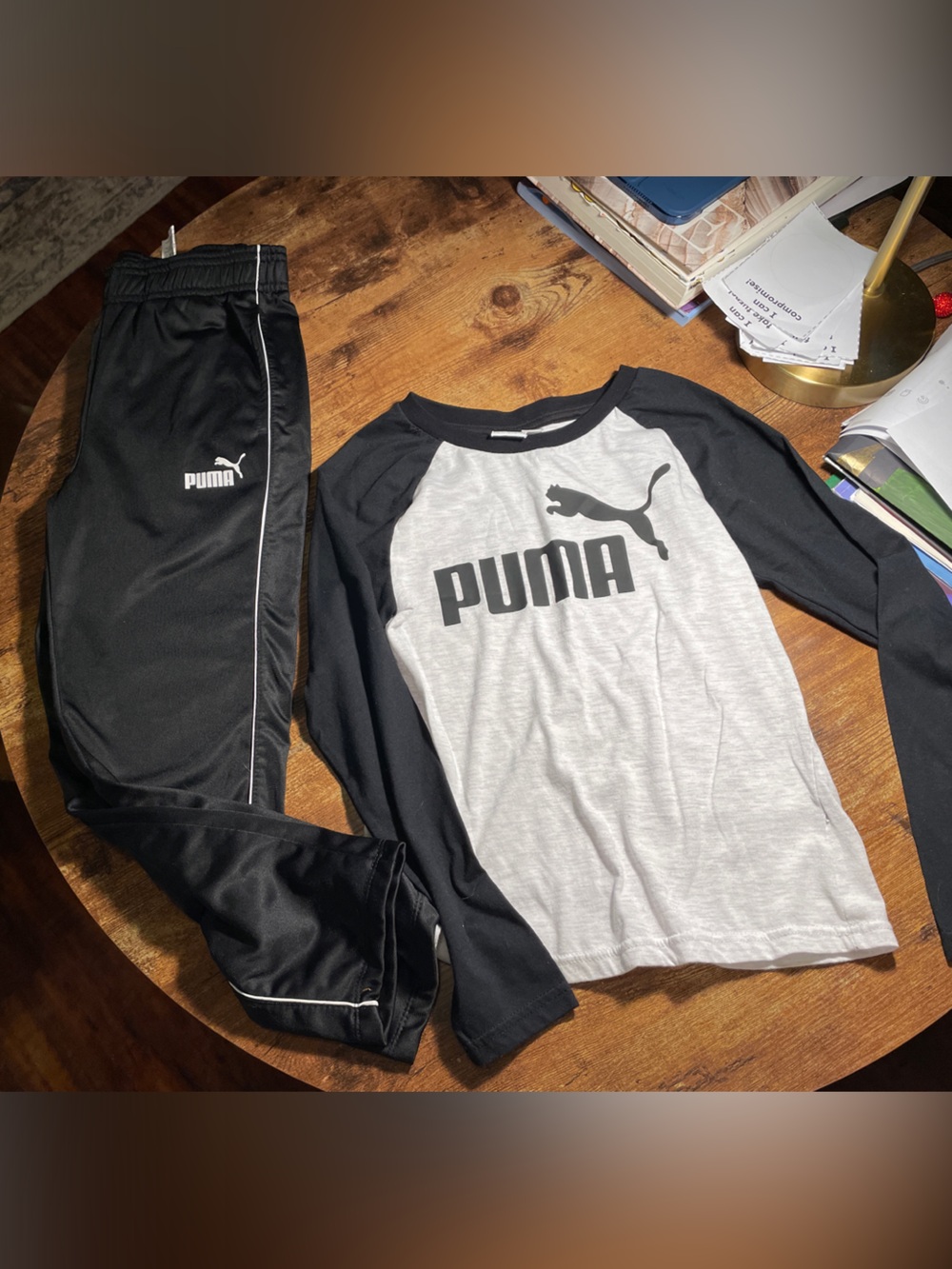 Puma Black & Gray Matching Set - track pants and long sleeve tshirt boys size 8